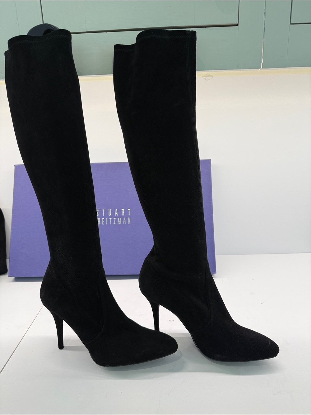 Stuart Weitzman Black Over-the-Knee Suede Stiletto Boots